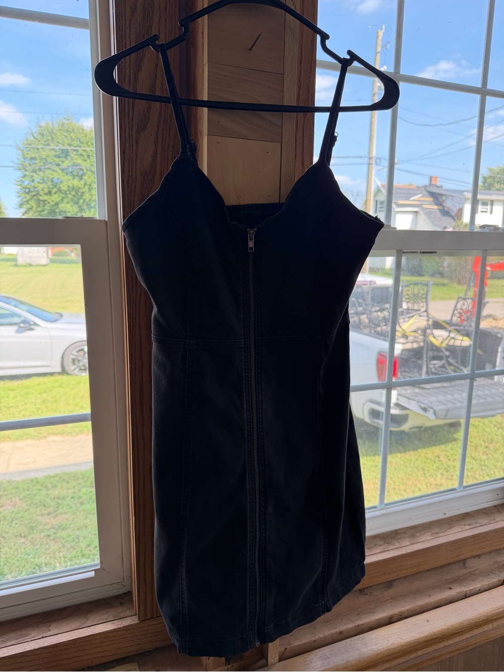SO Black Zip-Front Mini Dress with Adjustable Straps